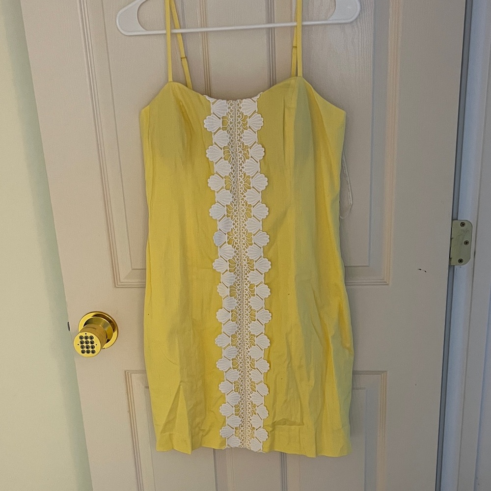 Lilly Pulitzer Yellow Spaghetti-Strap Mini Dress with White Lace Panel